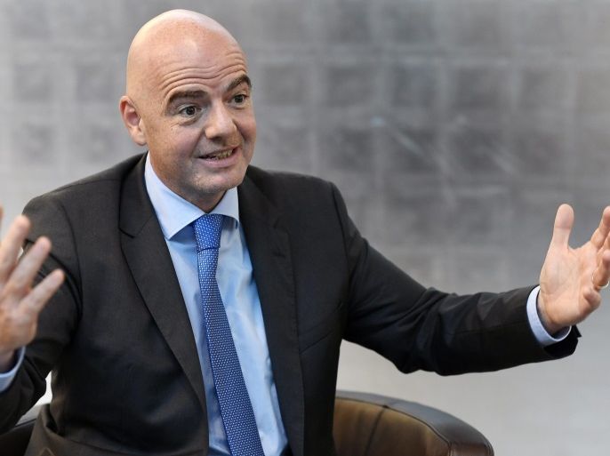 FIFA President Gianni Infantino speaks during an interview on the occasion of the 'World Summit on Ethics and Leadership in Sports' at the the headquarters of the FIFA, in Zurich, Switzerland, 16 September 2016.