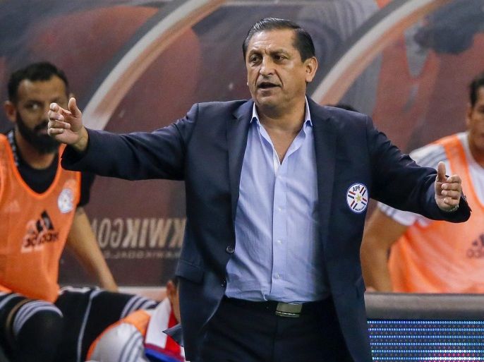 Paraguay head coach Ramon Diaz reacts during the international friendly match between Mexico and Paraguay at the Georgia Dome in Atlanta, Georgia USA, 28 May 2016.