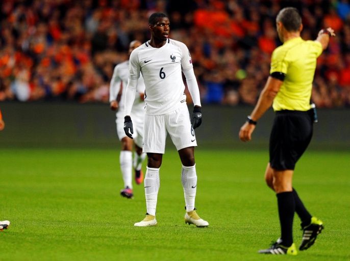 Football Soccer - Netherlands v France - World Cup 2018 Qualifier - Arena Stadion, Amsterdam, 10/10/16. France’s Paul Pogba reacts after scoring a goal. REUTERS/Michael Kooren