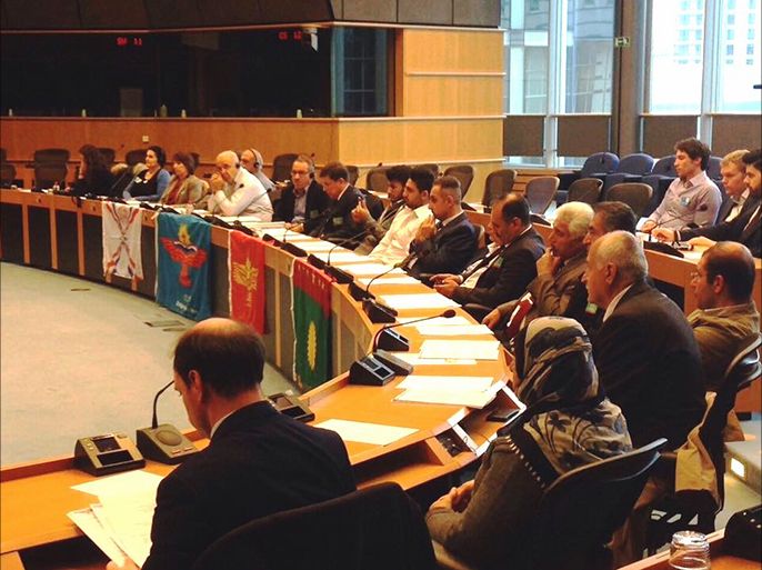 قاعة الاجتماع لوفد من الأقليات السريانية الأشورية والأيزيدية مع أعضاء من لجنة العلاقات الخارجية في البرلمان الأوربي في بروكسل