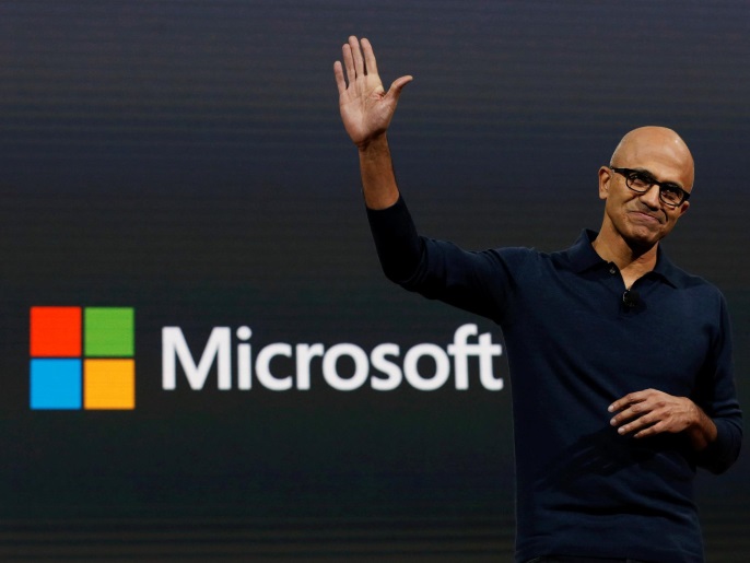 Microsoft Chief Executive Officer (CEO) Satya Narayana Nadella speaks at a live Microsoft event in the Manhattan borough of New York City, U.S.,October 26, 2016. REUTERS/Lucas Jackson TPX IMAGES OF THE DAY