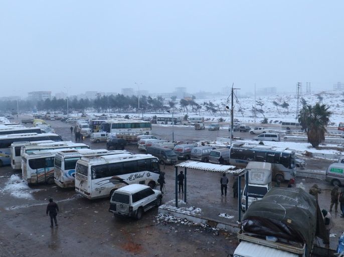 A general view shows parked busses at insurgent-held al-Rashideen, Syria December 21, 2016. REUTERS/Ammar Abdullah