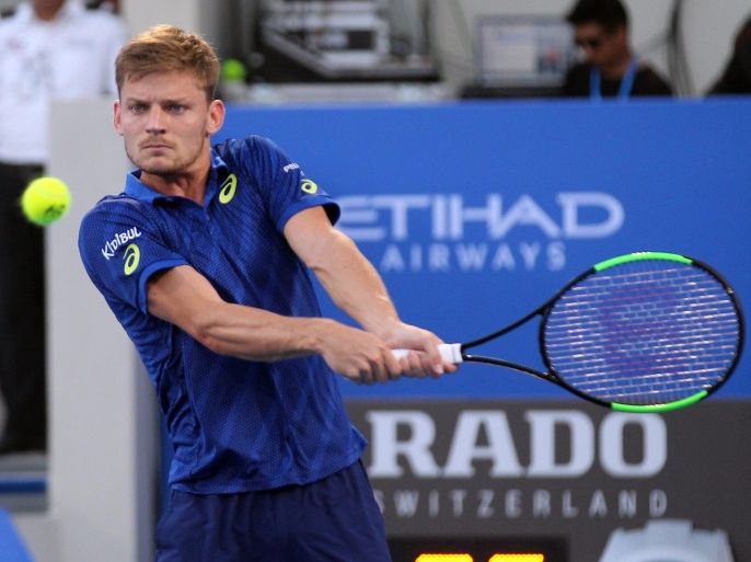 Belgium's David Goffin in action against Britain's Andy Murray during their semi-final match at the Mubadala World Tennis Championship 2016 in Abu Dhabi, United Arab Emirates, 30 December 2016.