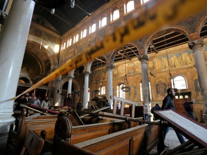 Damage from the explosion inside Cairo's Coptic Orthodox Cathedral is seen inside the cathedral in Cairo, Egypt December 11, 2016. REUTERS/Mohamed Abd El Ghany