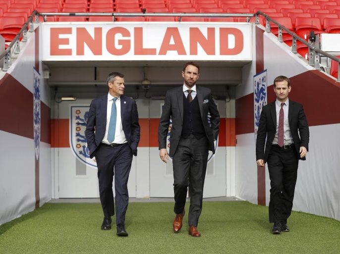 Football Soccer Britain - England - Gareth Southgate Press Conference - Wembley Stadium - 1/12/16 FA Chief Executive Martin Glenn, England Manager Gareth Southgate and FA Technical Director Dan Ashworth after the press conference Action Images via Reuters / Carl Recine Livepic EDITORIAL USE ONLY.