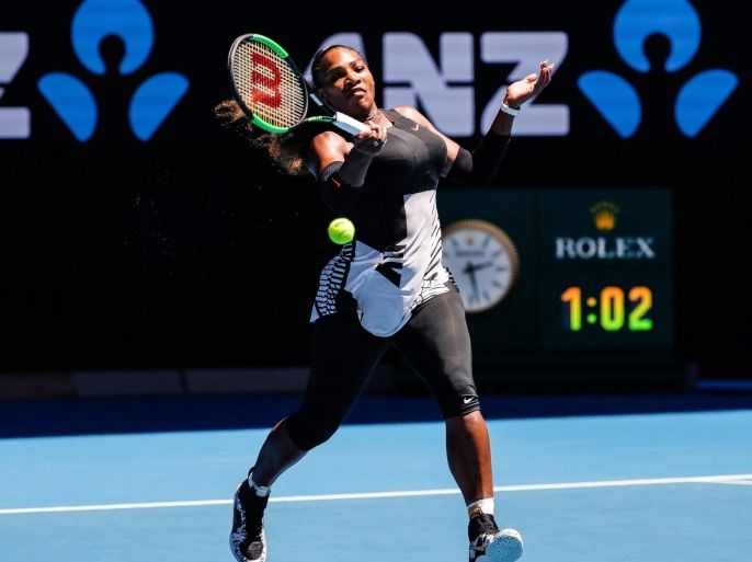 Serena Williams of the USA in action against Johanna Konta of Britain during their Women's Singles quarterfinal match at the Australian Open Grand Slam tennis tournament in Melbourne, Victoria, Australia, 25 January 2017.