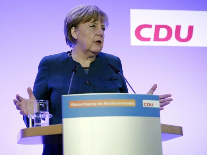 German Chancellor Angela Merkel, Federal Chairman of the party CDU, speaks during the closed conference of the federal executive committee of the Christian Democratic Union(CDU) party in Perl-Nennig, Germany, 14 January 2017. The members of the board of the CDU discussed at the two-day closed conference on the upcoming federal elections in September in Germany.