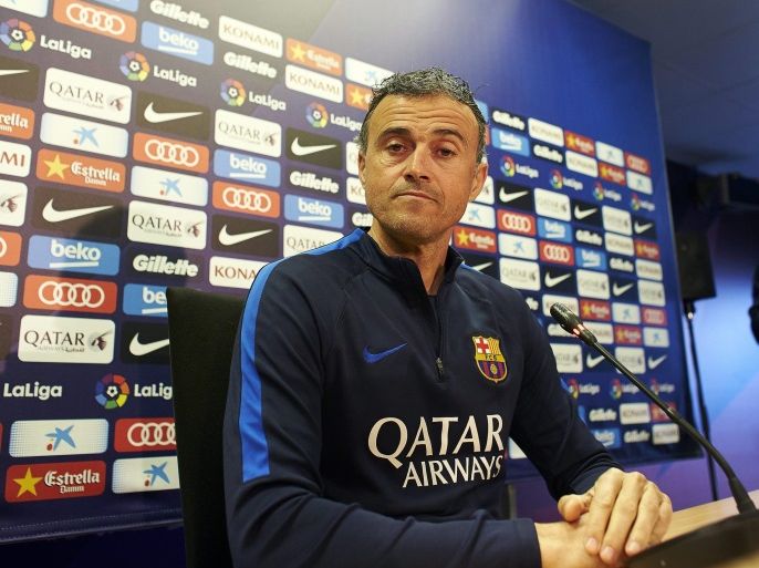FC Barcelona's head coach Luis Enrique attends a press conference at the Joan Gamper sport facilities in Sant Joan Despi, near Barcelona, northeastern Spain, 02 December 2016. FC Barcelona will face Real Madrid in El Clasico, the Spanish Primera Division soccer match on 03 December 2016.