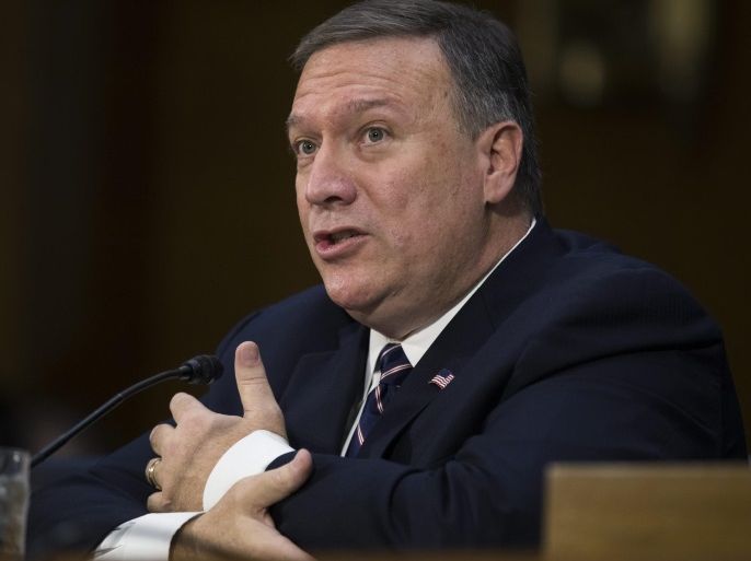 CIA Director nominee Congressman Michael Pompeo testifies during his confirmation hearing before Senate Intelligence Committee on Capitol Hill in Washington, DC, USA, 12 January 2017. Senate confirmation for President-elect Trump's nominees continues today with hearings for CIA Director, Secretary of Defense and HUD Secretary.