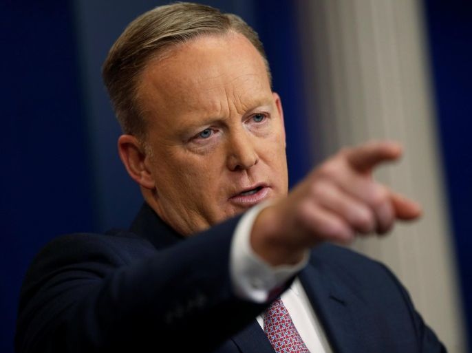 White House spokesman Sean Spicer holds his first press briefing at the White House in Washington, U.S. January 23, 2017. REUTERS/Jonathan Ernst