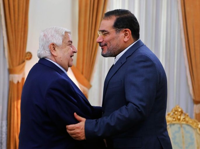 Head of Iran's National Security Council, Ali Shamkhani (R), embraces the Syrian Foreign Minister, Walid al-Moallem (L), prior to their meeting in Tehran, Iran, 05 August 2015. According to reports al-Moallem's visit comes as the Russian Deputy Foreign Minister and Putin's Special Middle East Representative, Mikhail Bogdanov, is also in Tehran. Both Iran and Russia are Syria's main financial and military backers, with discussions between the three countries focussin