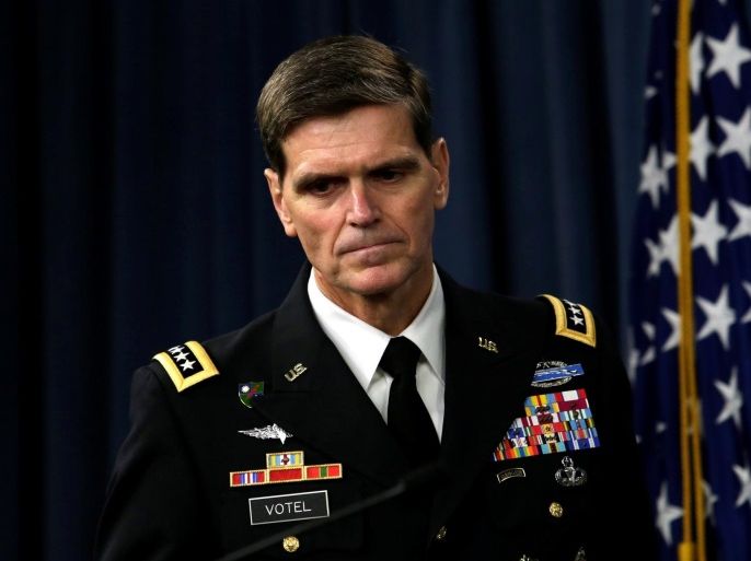 U.S. Army General Joseph Votel, commander, U.S. Central Command, arrives to brief the media at the Pentagon in Washington, U.S. April 29, 2016 about the investigation of the airstrike on the Doctors Without Borders trauma center in Kunduz, Afghanistan on October 3, 2015. REUTERS/Yuri Gripas