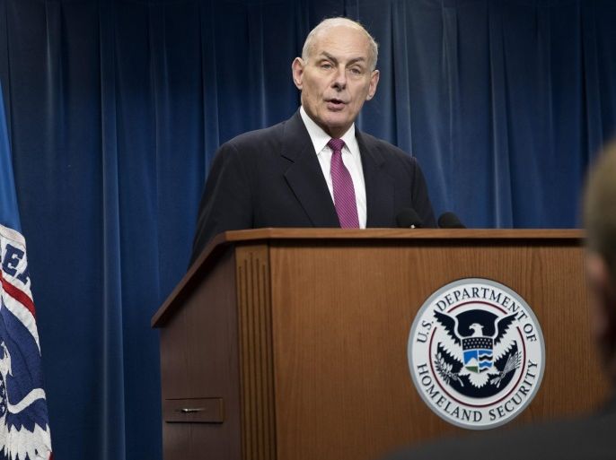 US Secretary of Homeland Security, John Kelly responds to a question from the news media on the Trump administration travel ban during a press conference at the Customs Border Protection department in Washington, DC, USA, 31 January 2017.