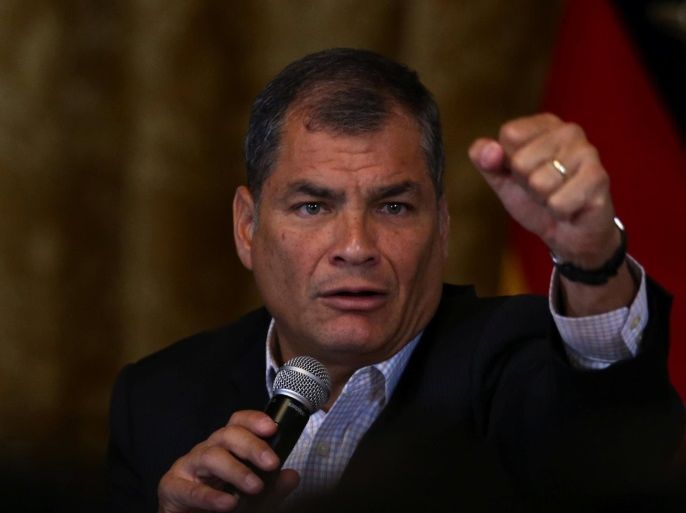 Ecuador's President Rafael Correa gives a a news conference in Quito, Ecuador, February 22, 2017. REUTERS/Mariana Bazo