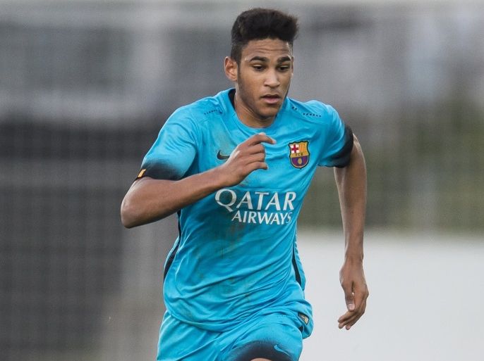 Jordi Mboula of FC Barcelona U19 during the UEFA Youth League match between Bayer 04 Leverkusen U19 and Barcelona U19 on December 9, 2015 at Leverkusen, Germany.(Photo by VI Images via Getty Images)