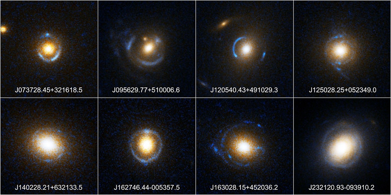 حلقات أينشتين الثمانية التي تم رصدها عبر ماسح سلون الرقمي (هابل تلسكوب)
