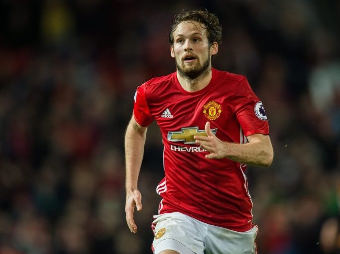 Manchester United's Daley Blind in action during the English Premier League soccer match between Manchester United and Hull City held at Old Trafford, Liverpool, Britain, 01 February 2017. EPA/PETER POWELL EDITORIAL USE ONLY. No use with unauthorized audio, video, data, fixture lists, club/league logos or 'live' services. Online in-match use limited to 75 images, no video emulation. No use in betting, games or single club/league/player publications