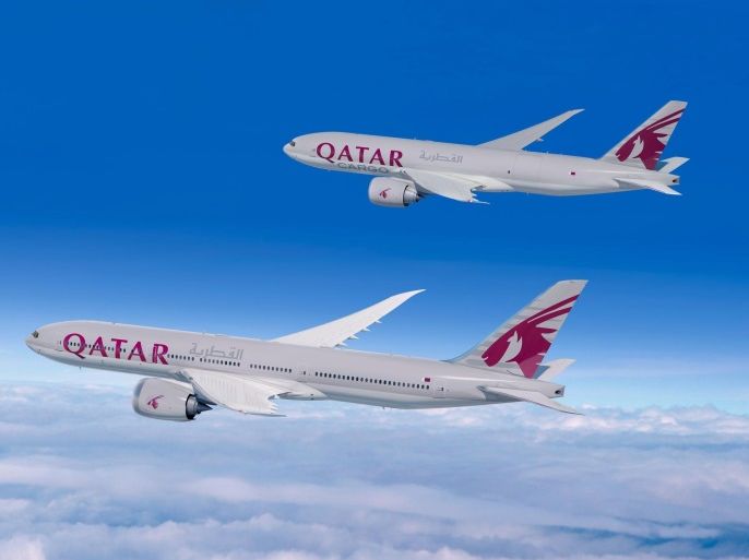 A handout picture provided by Boeing on 15 June 2015 shows Boeing airplanes of Qatar Airways. Boeing and Qatar Airways announced an order for 10 777-8Xs and four 777 Freighters, valued at 4.8 billion US dollars at list prices, at the Paris Air Show 2015, at Le Bourget airport, in Paris, France. The Paris Air Show runs from 15 June to 21 June 2015.