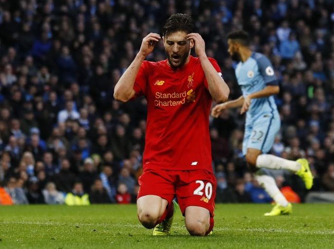 Britain Soccer Football - Manchester City v Liverpool - Premier League - Etihad Stadium - 19/3/17 Liverpool's Adam Lallana looks dejected after a missed chance Action Images via Reuters / Jason Cairnduff Livepic EDITORIAL USE ONLY. No use with unauthorized audio, video, data, fixture lists, club/league logos or