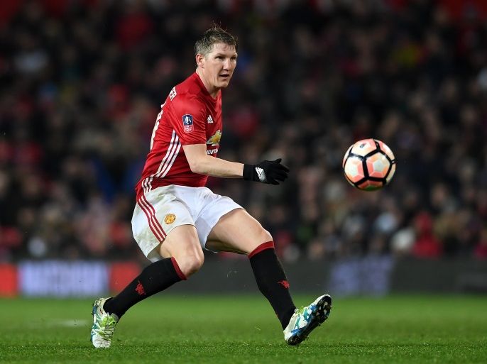 MANCHESTER, ENGLAND - JANUARY 29: Bastian Schweinsteiger of Manchester United during The Emirates FA Cup Fourth Round match between Manchester United and Wigan Athletic at Old Trafford on January 29, 2017 in Manchester, England. (Photo by Gareth Copley/Getty Images)