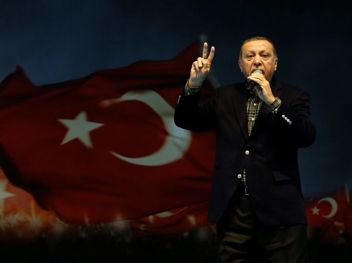 Turkish President Tayyip Erdogan makes a speech during a Women's Day rally in Istanbul, Turkey, March 5, 2017. REUTERS/Murad Sezer