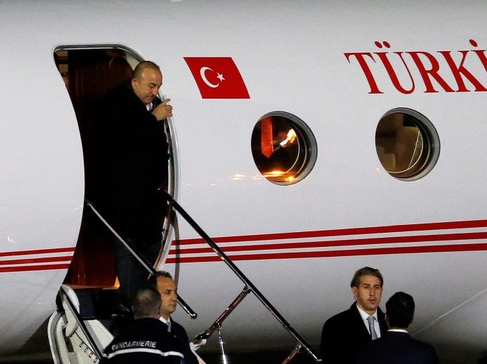 Turkish Foreign Minister Mevlut Cavusoglu arrives at the Metz-Nancy-Lorraine airport in Goin near Metz, Eastern France, March 11, 2017. REUTERS/Vincent Kessler