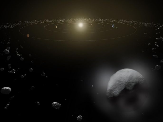 Dwarf planet Ceres is seen in the main asteroid belt, between the orbits of Mars and Jupiter, as illustrated in this undated artist's conception released by NASA January 22, 2014. Ceres, one of the most intriguing objects in the solar system, is gushing water vapor from its frigid surface into space, scientists said on Wednesday in a finding that raises questions about whether it might be hospitable to life. REUTERS/NASA/ESA/Handout via Reuters (OUTER SPACE - Tags: S