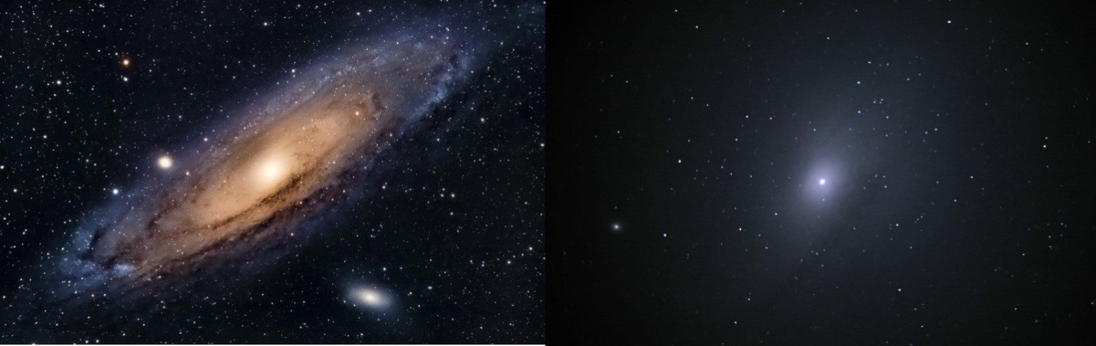 المجرتان M81 وM82 كما تظهران من تلسكوب صغير بعد تعريض طويل، سوف تراهما كذلك؛ لكن أكثر خفوتا بعينيك المجردتين (مواقع التواصل)