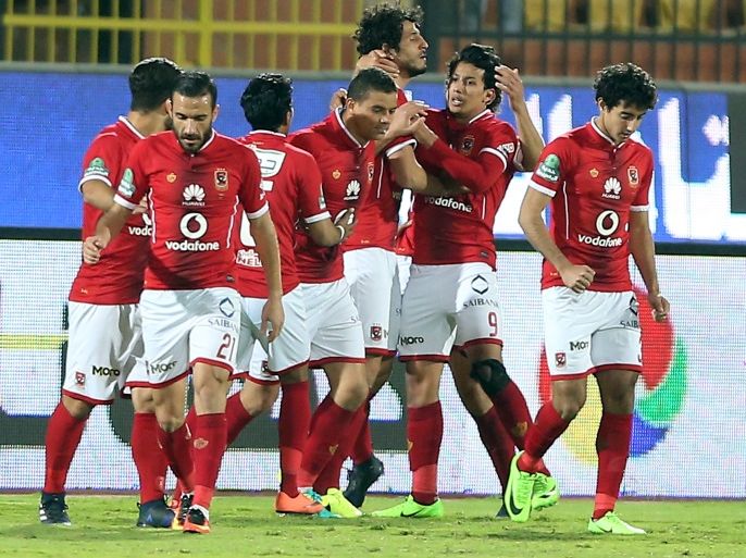 epa05842971 Al Ahly's players celebrate after soccer against Bidvest Wits during the African Champions League (CAF) match between Al Ahly and Bidvest Wits at Salam stadium in Cairo, Egypt, 11 March 2017. EPA/KHALED ELFIQI