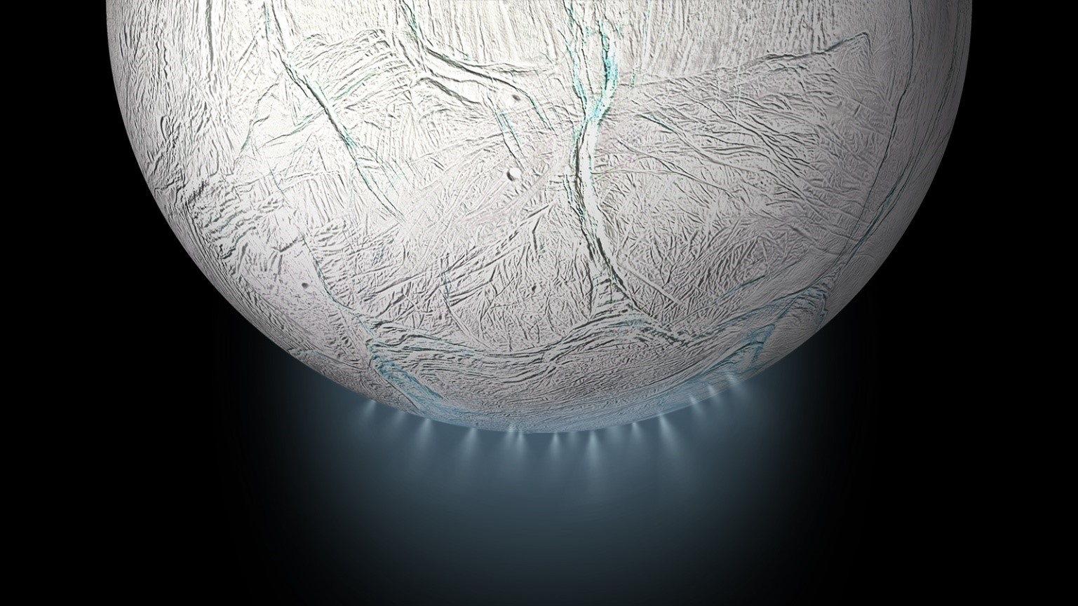 نفّاثات القمر إنسيلادوس، يتوقع العلماء أن الحياة قد تعيش حولها، بالضبط كما يحدث على الأرض (ناسا)