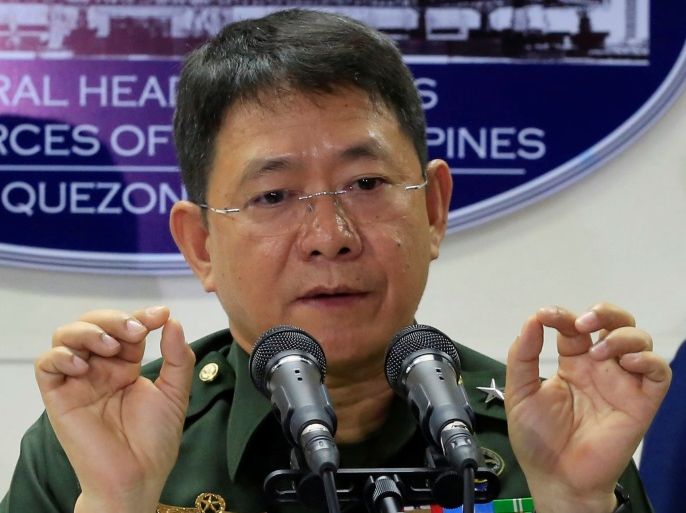 Armed Forces of the Philippines (AFP) Chief of Staff Gen. Eduardo Ano gestures during a news conference inside the Camp Aguinaldo, a military headquarters in Quezon city, metro Manila, Philippines April 12, 2017. REUTERS/Romeo Ranoco