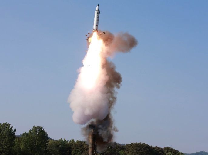 The scene of the intermediate-range ballistic missile Pukguksong-2's launch test in this undated photo released by North Korea's Korean Central News Agency (KCNA) May 22, 2017. KCNA/via REUTERS ATTENTION EDITORS - THIS IMAGE WAS PROVIDED BY A THIRD PARTY. EDITORIAL USE ONLY. REUTERS IS UNABLE TO INDEPENDENTLY VERIFY THIS IMAGE. NO THIRD PARTY SALES. SOUTH KOREA OUT.