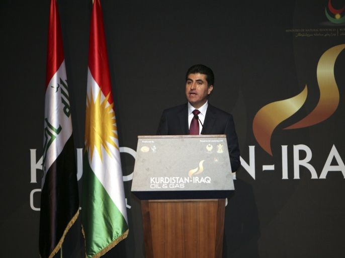 Iraq's Kurdistan Prime Minister Nechirvan Barzani speaks at the Iraq-Kurdistan Oil and Gas Conference at Arbil in Iraq's Kurdistan region, December 2, 2013. Turkey said on Monday it stood by a bilateral oil deal with Iraq's Kurdistan region that bypassed central government but wanted to win Baghdad's support by drawing it into the arrangement. Reuters reported that Turkey and Iraqi Kurdistan signed a multi-billion-dollar energy package last week, infuriating a central Baghdad government which claims sole authority over Iraqi oil exports and is wary of any moves that could extend political autonomy to the region. REUTERS/Azad Lashkari (IRAQ - Tags: ENERGY POLITICS)