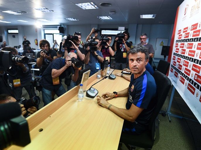 BARCELONA, SPAIN - MAY 26: Head coach Luis Enrique of FC Barcelona faces the media during a press conference at FC Barcelona Sports Centre on May 26, 2017 in Barcelona, Spain. (Photo by David Ramos/Getty Images)