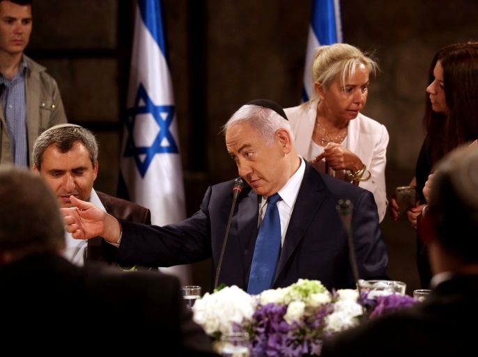 Israeli Prime Minister Benjamin Netanyahu gestures during a special cabinet meeting for Jerusalem Day, held in the Western Wall tunnels in Jerusalem's Old City May 28, 2017. REUTERS/Gali Tibbon/Pool