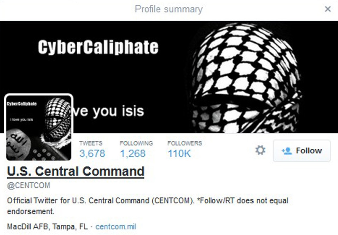 لقطة من موقع تويتر لحساب إحدى المؤسسات الأميركية وقد تم اختراقها من قبل مناصري تنظيم الدولة   (رويترز)