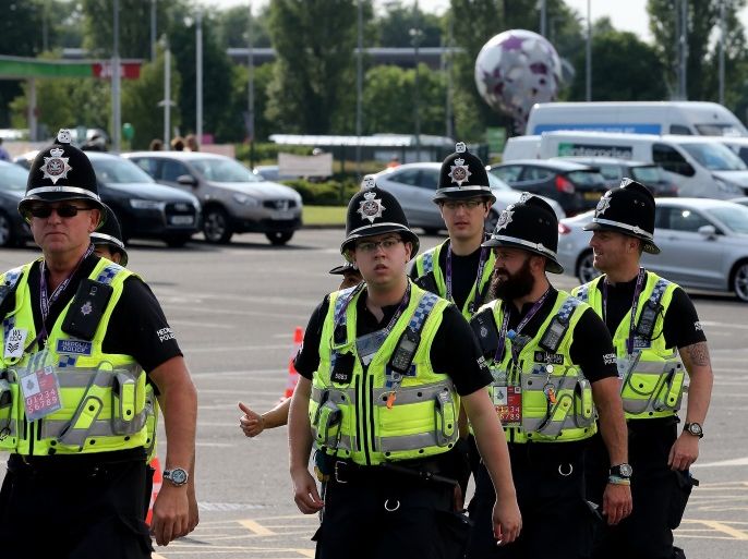 epa06004065 Police officers at the Cardiff City Stadium before the UEFA Women's Champions League Final soccer macth between Olympique Lyon and Paris Saint-Germain, in Cardiff, Wales, Britain, 01 June 2017. EPA/DOMENIC AQUILINA