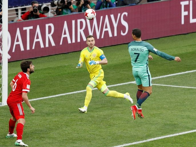 Soccer Football - Russia v Portugal - FIFA Confederations Cup Russia 2017 - Group A - Spartak Stadium, Moscow, Russia - June 21, 2017 Portugal’s Cristiano Ronaldo heads at goal REUTERS/Darren Staples