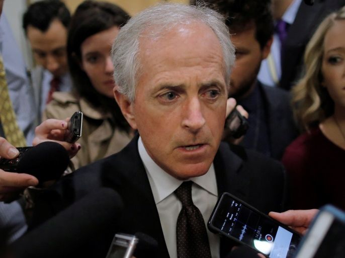U.S. Senator Bob Corker (R-TN) talks to reporters as he arrives at Capitol Hill in Washington U.S. May 10, 2016. REUTERS/Carlos Barria TPX IMAGES OF THE DAY