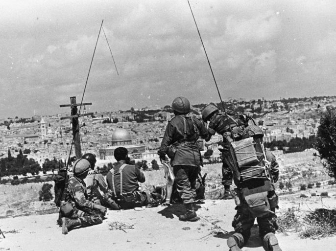 Israeli commander Motta Gur and his brigade observe the compound known to Muslims as Noble Sanctuary and to Jews as Temple Mount, from their command post on the Mount of Olives just prior to their attack of Jerusalem's Old City, during the 1967 Middle East War, in Jerusalem, in this Government Press Office handout picture taken June 7, 1967. Government Press Office/Handout via Reuters THIS PICTURE WAS PROVIDED BY A THIRD PARTY. REUTERS IS UNABLE TO INDEPENDENTLY VERIF