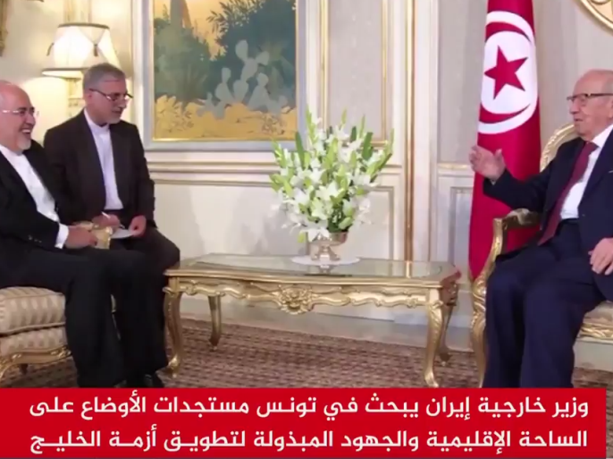 الرئيس التونسي الباجي قائد السبسي بحث مع وزير الخارجية الإيراني مساعي حل الأزمة الخليجية والتعاون الثنائي