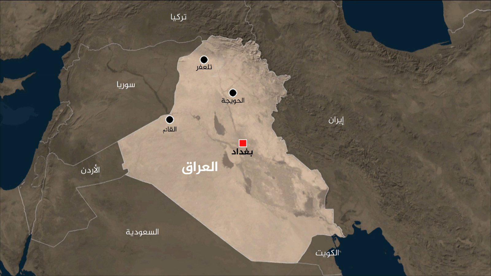 خارطة العراق توضح مناطق تلعفر شمال البلاد (الجزيرة)