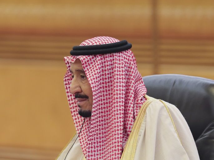 BEIJING, CHINA - MARCH 16: Saudi Arabia's King Salman bin Abdulaziz Al Saud during his meeting with Chinese President Xi Jinping (not pictured) at the Great Hall of the People on March 16, 2017 in Beijing, China. At the invitation of President Xi Jinping, King Salman Bin Abdul-Aaziz Al-Saud of the Kingdom of Saudi Arabia will pay a state visit to China from March 15 to 18, 2017. (Photo by Lintao Zhang/Pool/Getty Images)