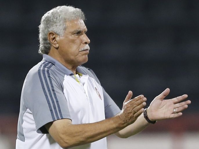 Al-Arabi's head coach Hassan Shehata of Egypt reacts during their Qatar Stars League soccer match against Al-Sailiya in Doha November 1, 2012. REUTERS/Fadi Al-Assaad (QATAR - Tags: SPORT SOCCER)