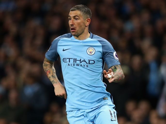 MANCHESTER, ENGLAND - APRIL 27: Aleksandar Kolarov of Manchester City in action during the Premier League match between Manchester City and Manchester United at Etihad Stadium on April 27, 2017 in Manchester, England. (Photo by Clive Brunskill/Getty Images)