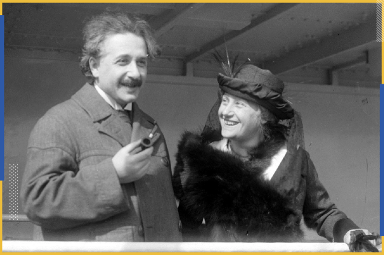 أينشتاين وزوجته إلسا (مواقع التواصل)