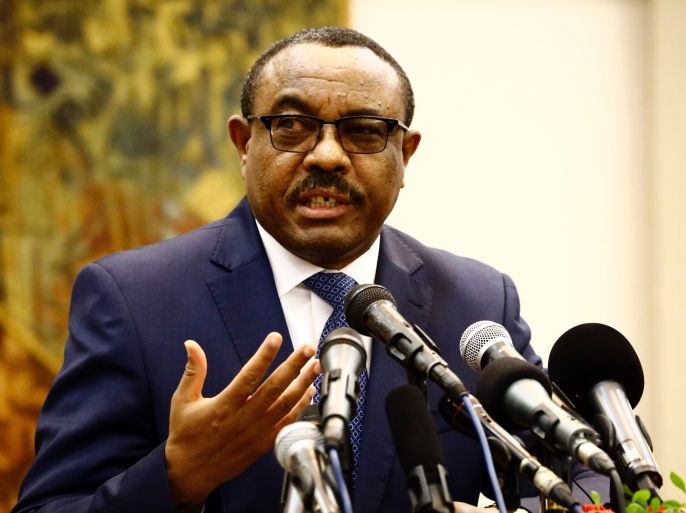 Ethiopian Prime Minister Hailemariam Desalegn speaks during a press conference held with the Sudanese President in Khartoum on August 17, 2017. / AFP PHOTO / ASHRAF SHAZLY (Photo credit should read ASHRAF SHAZLY/AFP/Getty Images)