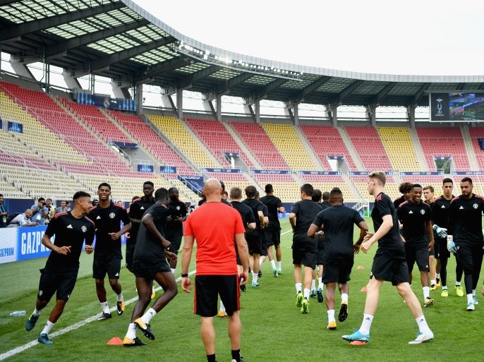 SKOPJE, MACEDONIA - AUGUST 07: A General view inside the stadium as the Manchester United team train during a training session ahead of the UEFA Super Cup final between Real Madrid and Manchester United on August 7, 2017 in Skopje, Macedonia. (Photo by Dan Mullan/Getty Images)