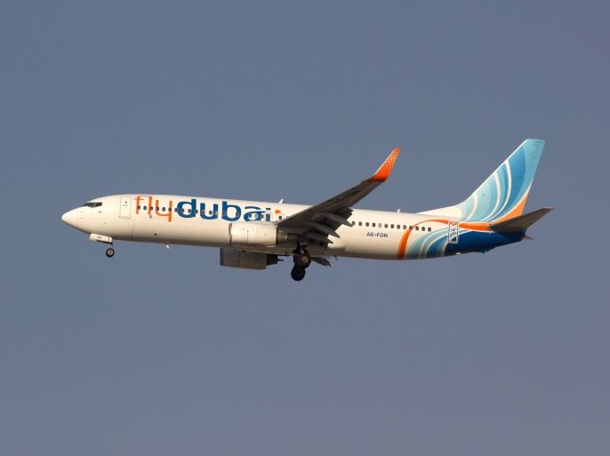 The Flydubai Boeing 737-800 airplane, registration A6-FDN, is pictured in the sky over Dubai, United Arab Emirates February 13, 2014. All 62 people aboard a passenger jet flying from Dubai to southern Russia were killed when their plane crashed on its second attempt to land at Rostov-on-Don airport March 19, 2016, Russian officials said. Russia's emergencies ministry said the aircraft, a Boeing 737-800 operated by Dubai-based budget carrier Flydubai, crashed at 0340 (
