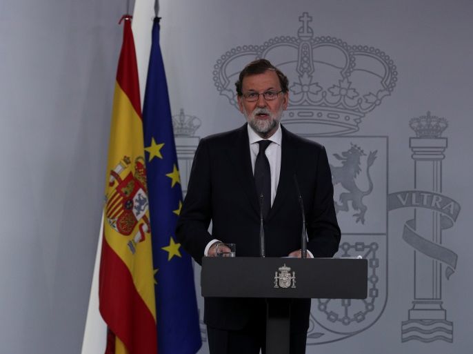 Spain's Prime Minister Mariano Rajoy makes a statement at the Moncloa Palace in Madrid, Spain, September 20, 2017. REUTERS/Sergio Perez